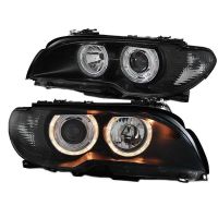 Μπροστινά Φανάρια Set Για Bmw 3 E46 Coupe/Cabrio 03-06 Angel Eyes Μαύρα H7/H7 Με Μοτέρ Depo