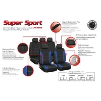 Καλύμματα Υφασμάτινα Super Sport All In One Μαύρο/Μπλε Σετ Εμπρός-Πίσω 11 Τεμάχια