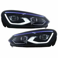 Μπροστινά Φανάρια Set Για Vw Golf VΙ (6) 08-12 Mk8 Golf Look Dynamic Start DRL & Φλας Μαύρα Full Led Με Μοτέρ VLand
