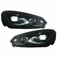 Μπροστινά Φανάρια Set Για Vw Golf VΙ (6) 08-12 Mk8 Golf Look Dynamic Start DRL & Φλας Μαύρα Full Led Με Μοτέρ VLand