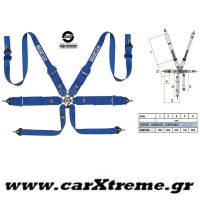 Ζώνη Racing 6 Point Harness Μπλε με Ατσάλινο Ρυθμιστή Sparco
