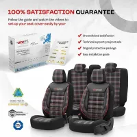 Καλύμματα Αυτοκινήτου Otom GTI Sports Design Universal Jacquard / Lacost / Δερματίνη Σετ Εμπρός / Πίσω 11 Τεμαχίων Μαύρο - Κόκκινο GTI-801