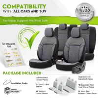 Καλύμματα Αυτοκινήτου Otom Reflective Design Universal Jacquard / Rachel / Δερματίνη Σετ Εμπρός / Πίσω 11 Τεμαχίων Μαύρο - Σκούρο Γκρι RFL-2603