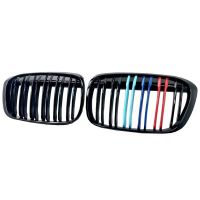 Καρδιές Μάσκας Για Bmw X1 F48 14-19 M4 Look Με Διπλή Γρίλια Tri-Color Μαύρο Γυαλιστερό 2 Τεμάχια