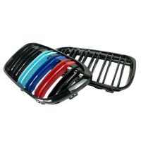 Καρδιές Μάσκας Για Bmw X1 F48 14-19 M4 Look Με Διπλή Γρίλια Tri-Color Μαύρο Γυαλιστερό 2 Τεμάχια