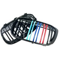 Καρδιές Μάσκας Για Bmw X1 F48 14-19 M4 Look Με Διπλή Γρίλια Tri-Color Μαύρο Γυαλιστερό 2 Τεμάχια
