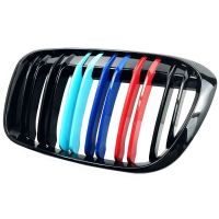 Καρδιές Μάσκας Για Bmw X1 F48 14-19 M4 Look Με Διπλή Γρίλια Tri-Color Μαύρο Γυαλιστερό 2 Τεμάχια