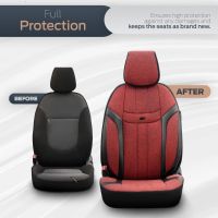 Καλύμματα Αυτοκινήτου Otom "Swan" Universal Λινό Ύφασμα / Rachel / Δερματίνη Σετ Εμπρός / Πίσω 11 Τεμαχίων Κόκκινο /  Μαύρο SWN-502