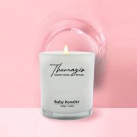 Αρωματικό Κερί Σόγιας Σε Λευκό Ποτήρι Με Μαύρο Μεταλλικό Καπάκι "Πούδρα Baby Powder" 300gr Themagio 77214