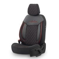 Καλύμματα Αυτοκινήτου Otom Comfortline VIP Design Universal Sued / Rachel / Δερματίνη Καπιτονέ Σετ Εμπρός / Πίσω 11 Τεμαχίων Μαύρο Με Κόκκινο Κέντημα CMV-231