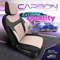 Καλύμματα Αυτοκινήτου Carbon Design Universal Jacquard / Rachel / Δερματίνη Σετ Εμπρός / Πίσω 11 Τεμαχίων Μπεζ CRB-3403