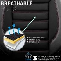 Καλύμματα Αυτοκινήτου Otom Limited Design Universal Jacquard / Lacost / Δερματίνη Σετ Εμπρός / Πίσω 11 Τεμαχίων Μαύρο Με Κόκκινες Ραφές LMT-101