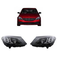 Μπροστινά Φανάρια Set Για Mercedes-Benz C-Class W205 14-18 Halogen Upgrade Σε Full Led DRL Μαύρα Με Μοτέρ Carner