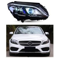 Μπροστινά Φανάρια Set Για Mercedes-Benz C-Class W205 14-18 Halogen Upgrade Σε Full Led DRL Μαύρα Με Μοτέρ Carner