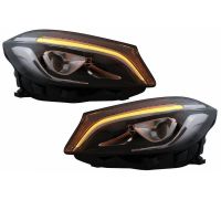 Μπροστινά Φανάρια Set Για Mercedes-Benz A-Class W176 12-18 Xenon Upgrade Σε Facelift Look Μαύρα Full Led DRL Με Μοτέρ