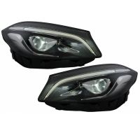 Μπροστινά Φανάρια Set Για Mercedes-Benz A-Class W176 12-18 Xenon Upgrade Σε Facelift Look Μαύρα Full Led DRL Με Μοτέρ