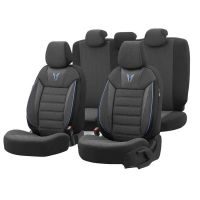 Καλύμματα Αυτοκινήτου Otom Toro Design Universal Βαμβακερό Ύφασμα / Δερματίνη Σετ Εμπρός / Πίσω 11 Τεμαχίων Μαύρο / Μπλε ΤRΟ-903