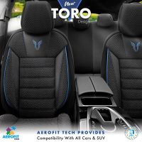 Καλύμματα Αυτοκινήτου Otom Toro Design Universal Βαμβακερό Ύφασμα / Δερματίνη Σετ Εμπρός / Πίσω 11 Τεμαχίων Μαύρο / Μπλε ΤRΟ-903