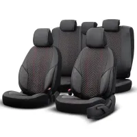 Καλύμματα Αυτοκινήτου Otom "Advanced Leather" Universal Δερματίνη / Λινό Ύφασμα Σετ Εμπρός / Πίσω 11 Τεμαχίων Μαύρο / Κόκκινο ADV-101