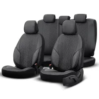 Καλύμματα Αυτοκινήτου Otom "Advanced Leather" Universal Δερματίνη / Λινό Ύφασμα Σετ Εμπρός / Πίσω 11 Τεμαχίων Μαύρο / Smoke ADV-103