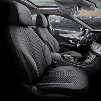 Καλύμματα Αυτοκινήτου Otom "Advanced Leather" Universal Δερματίνη / Λινό Ύφασμα Σετ Εμπρός / Πίσω 11 Τεμαχίων Μαύρο / Smoke ADV-103