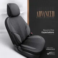 Καλύμματα Αυτοκινήτου Otom "Advanced Leather" Universal Δερματίνη / Λινό Ύφασμα Σετ Εμπρός / Πίσω 11 Τεμαχίων Μαύρο / Smoke ADV-103