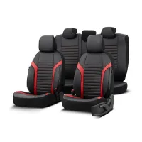 Καλύμματα Αυτοκινήτου Otom Coral Design Universal Full Δερματίνη Σετ Εμπρός / Πίσω 11 Τεμαχίων Μαύρο / Κόκκινο CRAL-104