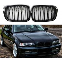 Καρδιές Μάσκας Για Bmw 3 E46 99-01 Sedan/Touring/Compact M4 Look Με Διπλή Γρίλια Μαύρο Γυαλιστερό 2 Τεμάχια
