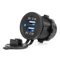 ΠΡΙΖΑ ΜΕ 2 ΘΥΡΕΣ USB ΚΑΙ ΚΑΠΑΚΙ ΜΑΥΡΗ 12/24V 4.2A ΑΔΙΑΒΡΟΧΗ ΜΕ ΜΠΛΕ LED ΦΩΣ ΕΝΔΕΙΞΗΣ  AMIO - 1 ΤΕΜ.