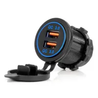 ΠΡΙΖΑ ΜΕ 2 ΘΥΡΕΣ USB ΚΑΙ ΚΑΠΑΚΙ 12/24V QUICK CHARGE 3.0 ΑΔΙΑΒΡΟΧΗ ΜΕ ΜΠΛΕ LED ΦΩΣ ΜΑΥΡΗ AMIO - 1 ΤΕΜ.