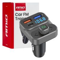 Amio - FM Transmitter Αναπτήρα τύπου FMT02 τάση λειτουργίας 12-24V με 2xUSB Type-A και 1xUSB Type-C για Επιβατικά Αυτοκίνητα και Φορτηγά - 1 τεμ. (04649/AM)