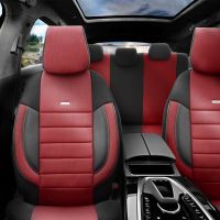 Καλύμματα Αυτοκινήτου Otom Pro Design Universal Βαμβακερό Ύφασμα Rachel / Δερματίνη Σετ Εμπρός / Πίσω 11 Τεμαχίων Μαύρο / Μπορντό PRO-105