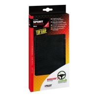 Κάλυμμα Τιμονιού Δερμάτινο Ραφτό SPORT (L) 37/39cm Μαύρο (Δέρμα Τρυπητό και Λείο)
