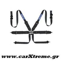Ζώνη Racing 6 Point Ηarness Μαύρη με Ατσάλινο Ρυθμιστή Sparcο
