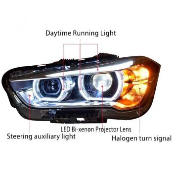 Μπροστινά Φανάρια Set Για Bmw X1 F48 15+ Angel Eyes Full Led Upgrade Μαύρα Με Μοτέρ