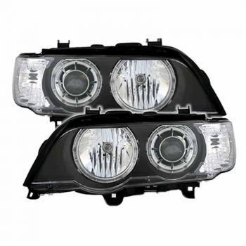 Μπροστινά Φανάρια Set Για Bmw X5 E53 99-03 Angel Eyes Μαύρα Xenon D2S/H7 Με Μοτέρ Depo