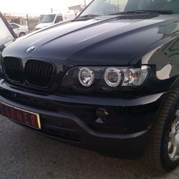 Μπροστινά Φανάρια Set Για Bmw X5 E53 99-03 Angel Eyes Μαύρα Xenon D2S/H7 Με Μοτέρ Depo