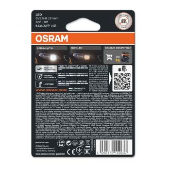 Λάμπα Led Σωληνωτή 31mm C5W SV8.5-8 12volt 1 watt 6000k Osram 6438DWΡ-01Β 1 Τεμάχιο