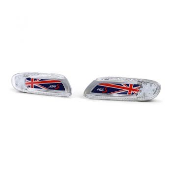 Πλαϊνά Φλας Φτερού Για Mini Cooper F56 13+ Union Jack Flag Blue Led White 2 Τεμάχια