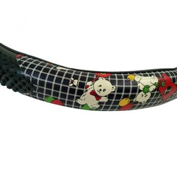 Κάλυμμα Τιμονιού Αυτοκινήτου Δερματίνη Παραστάσεις Μαύρο Medium 38cm