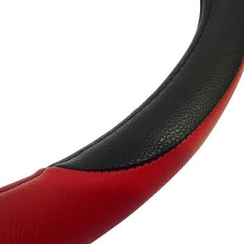 Κάλυμμα Τιμονιού Αυτοκινήτου Δερμάτινο Μαύρο/Κόκκινο Medium 38cm