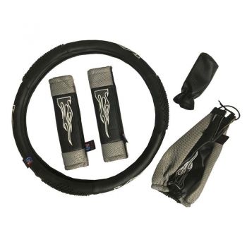 Κάλυμμα Τιμονιού Αυτοκινήτου Δερματίνη Flame Γκρι Medium 38cm