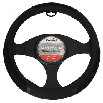 Κάλυμμα Τιμονιού Αυτοκινήτου PU Δίχρωμο Μαύρο Medium 38cm