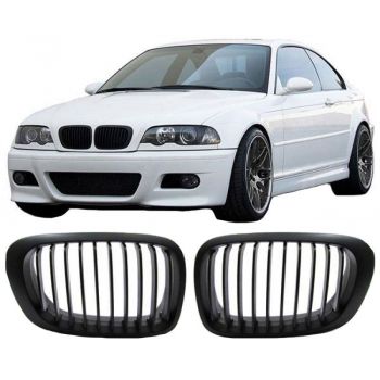 Καρδιές Μάσκας Για Bmw 3 E46 99-03 Coupe/Cabrio Μαύρο Ματ Με 10 Γραμμές 2 Τεμάχια