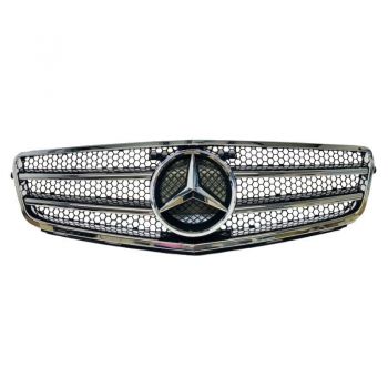 Μάσκα Για Mercedes-Benz C-Class W204 07-14 Amg C63 Look Με 2 Γρίλιες Μαύρο/Χρώμιο 1 Τεμάχιο