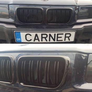 Καρδιές Μάσκας Για Bmw 3 E36 96-99 M4 Look Με Διπλή Γρίλια Μαύρο Γυαλιστερό 2 Τεμάχια