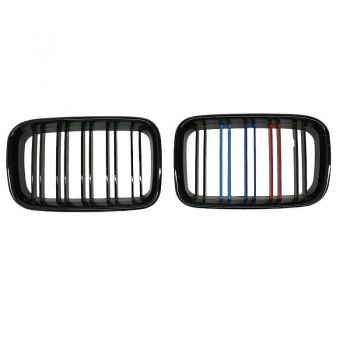 Καρδιές Μάσκας Για Bmw 3 E36 90-96 M4 Look Με Διπλή Γρίλια Tri-color / Μαύρο Γυαλιστερό 2 Τεμάχια