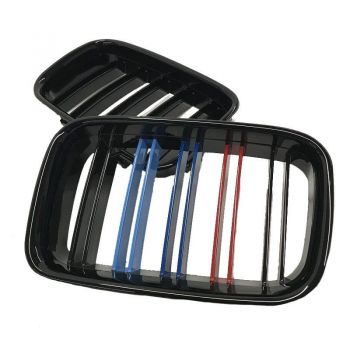 Καρδιές Μάσκας Για Bmw 3 E36 90-96 M4 Look Με Διπλή Γρίλια Tri-color / Μαύρο Γυαλιστερό 2 Τεμάχια