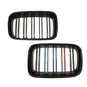 Καρδιές Μάσκας Για Bmw 3 E36 90-96 M4 Look Με Διπλή Γρίλια Tri-color / Μαύρο Γυαλιστερό 2 Τεμάχια