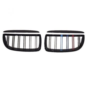 Καρδιές Μάσκας Για  Bmw 3 E90 /E91 05-08 M4 Look Με Διπλή Γρίλια Tri-color / Μαύρο Γυαλιστερό 4 Τεμάχια